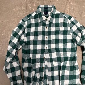 J. Crew Forest Green and White Plaid Shirt
